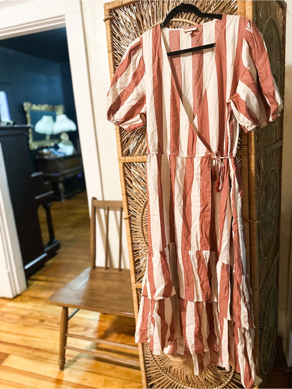 Knox Rose Striped Wrap Maxi Dress in Rust and Cream